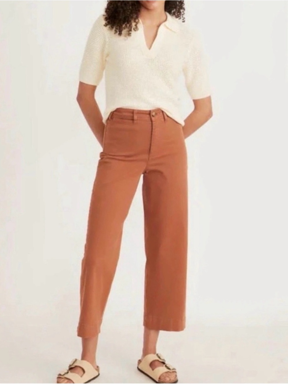Marine Layer Bridget Slim Wide-Crop Pants Rich Rust/Tobacco Brown Size 6